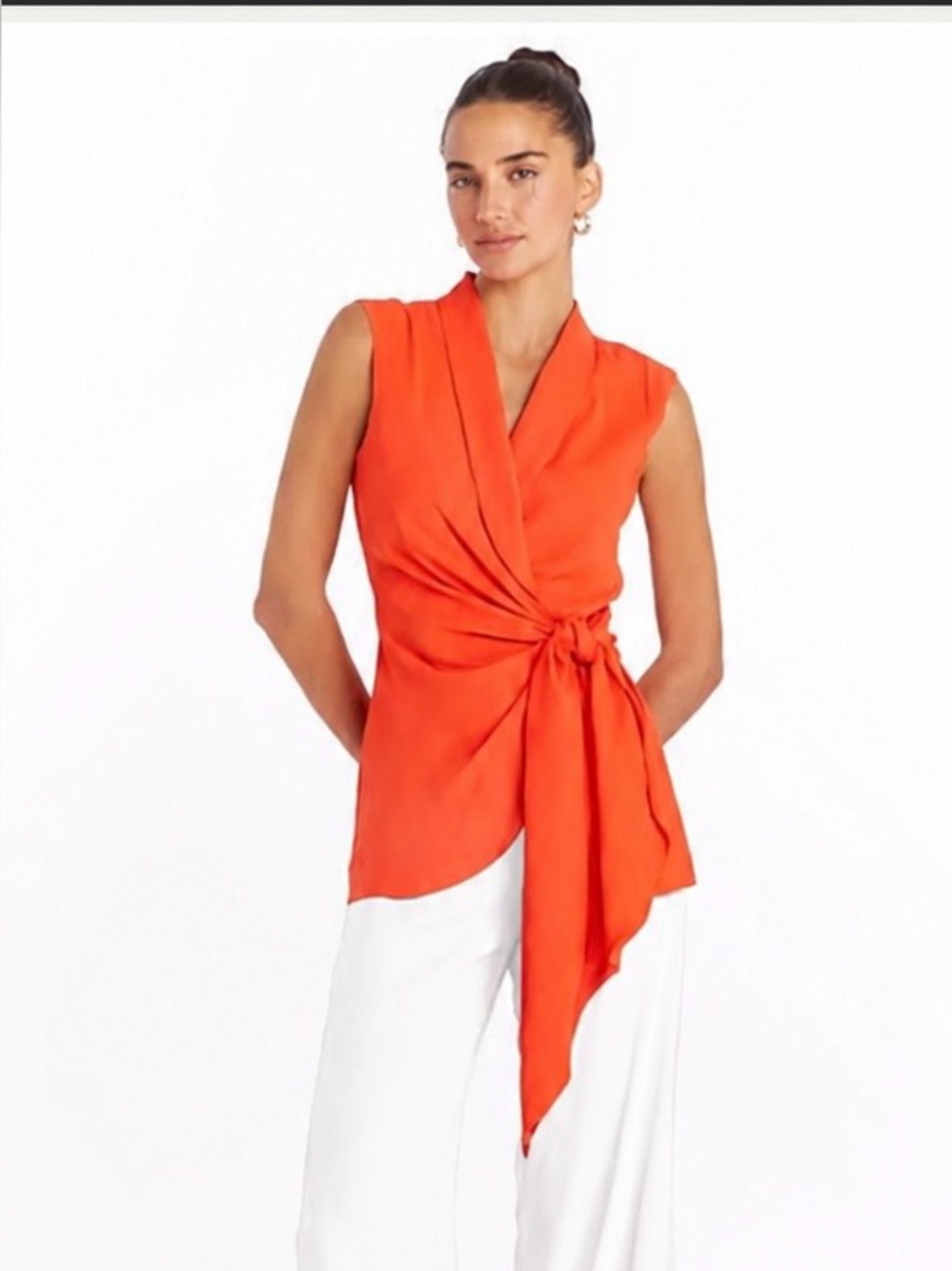 Amanda Uprichard Vera Vest Sleeveless Blazer Wrap Tie Serrano Orange Size Large